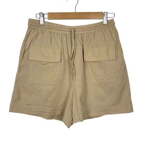 PIECES Cotton/Linen Blend Casual Drawstring Shorts, Tan, Size Medium